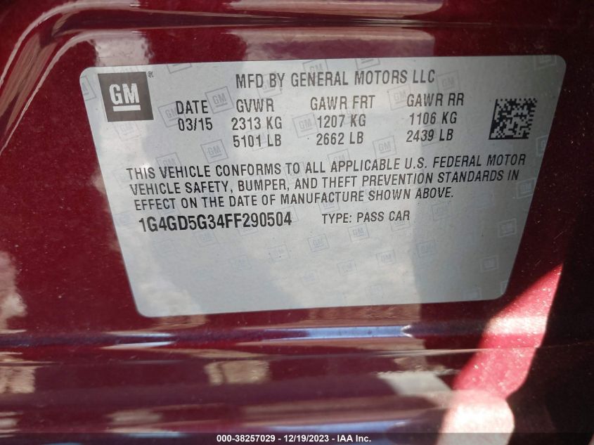 2015 BUICK LACROSSE PREMIUM - 1G4GD5G34FF290504