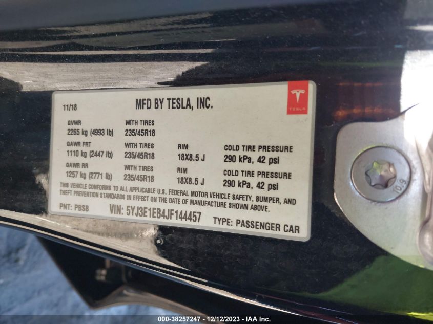 2018 TESLA MODEL 3 - 5YJ3E1EB4JF144457