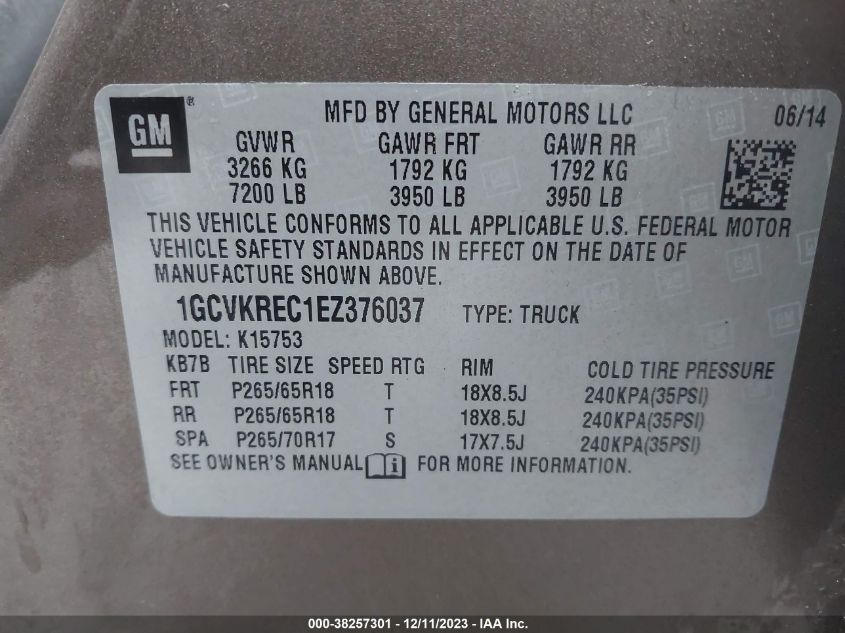 2014 CHEVROLET SILVERADO 1500 1LT - 1GCVKREC1EZ376037
