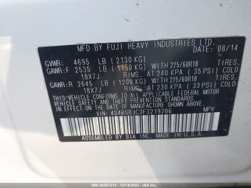2015 SUBARU OUTBACK 2.5I LIMITED - 4S4BSBJC3F3219206