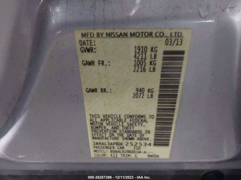 2013 NISSAN ALTIMA 2.5 S - 1N4AL3AP8DC252534