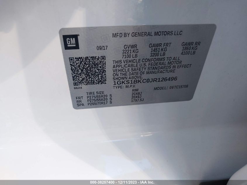 2018 GMC YUKON SLT - 1GKS1BKC0JR126496