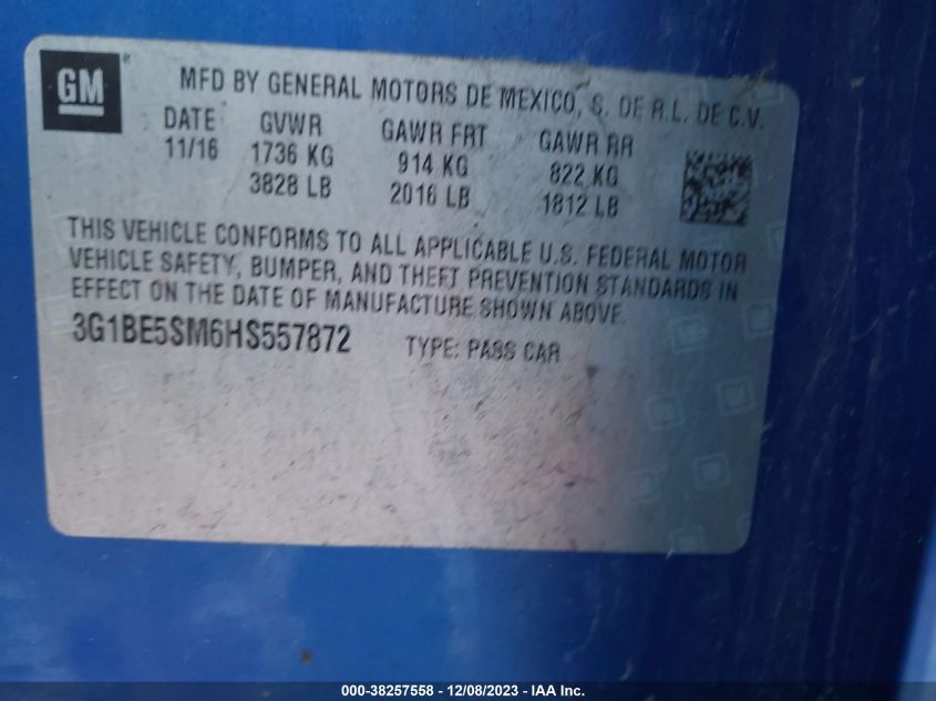 2017 CHEVROLET CRUZE LT AUTO - 3G1BE5SM6HS557872