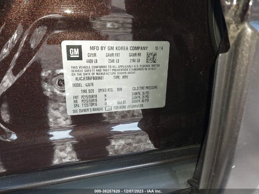 2015 BUICK ENCORE with Front End damage, VIN KL4CJESB6FB069661