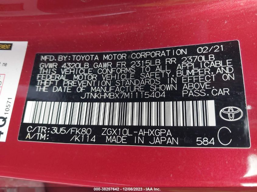 2021 TOYOTA C-HR XLE/LE/NIGHT SHADE/LIMITE - JTNKHMBX7M1115404