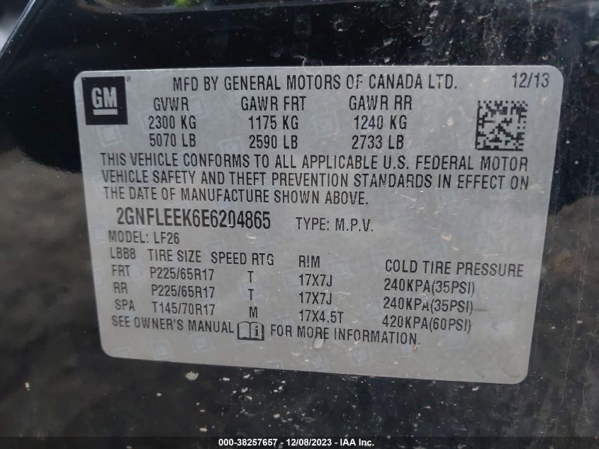 2014 CHEVROLET EQUINOX LS - 2GNFLEEK6E6204865