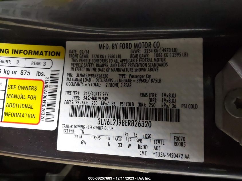 2014 LINCOLN MKZ - 3LN6L2J98ER826320