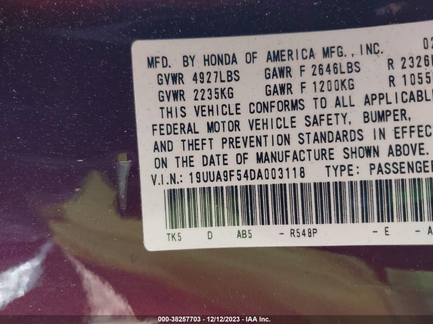 2013 ACURA TL TECH - 19UUA9F54DA003118