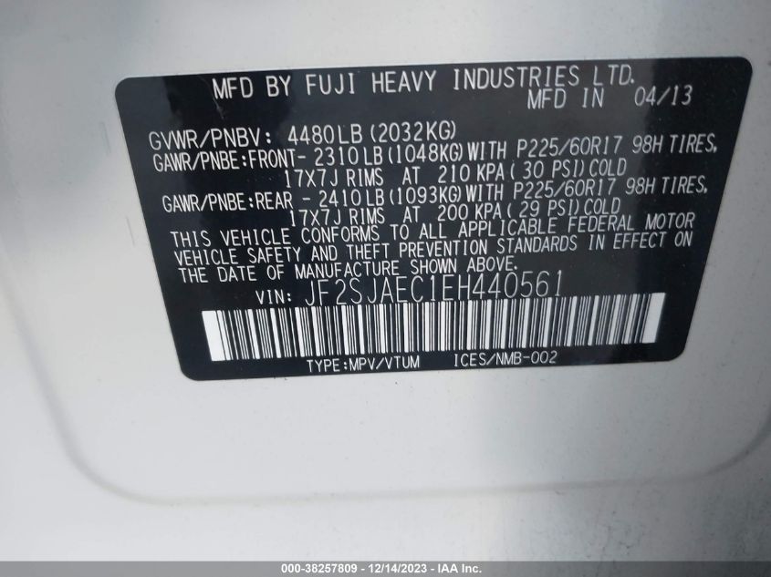 2014 SUBARU FORESTER 2.5I PREMIUM - JF2SJAEC1EH440561