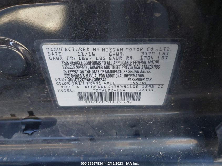 2017 NISSAN VERSA NOTE S/S PLUS/SV/SL/SR - 3N1CE2CP4HL355242