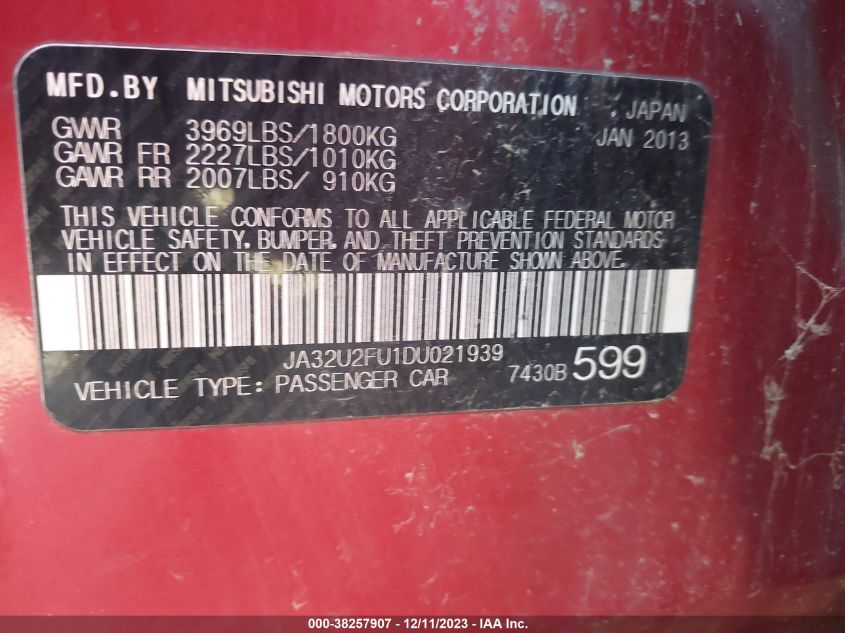 2013 MITSUBISHI LANCER ES JA32U2FU1DU021939