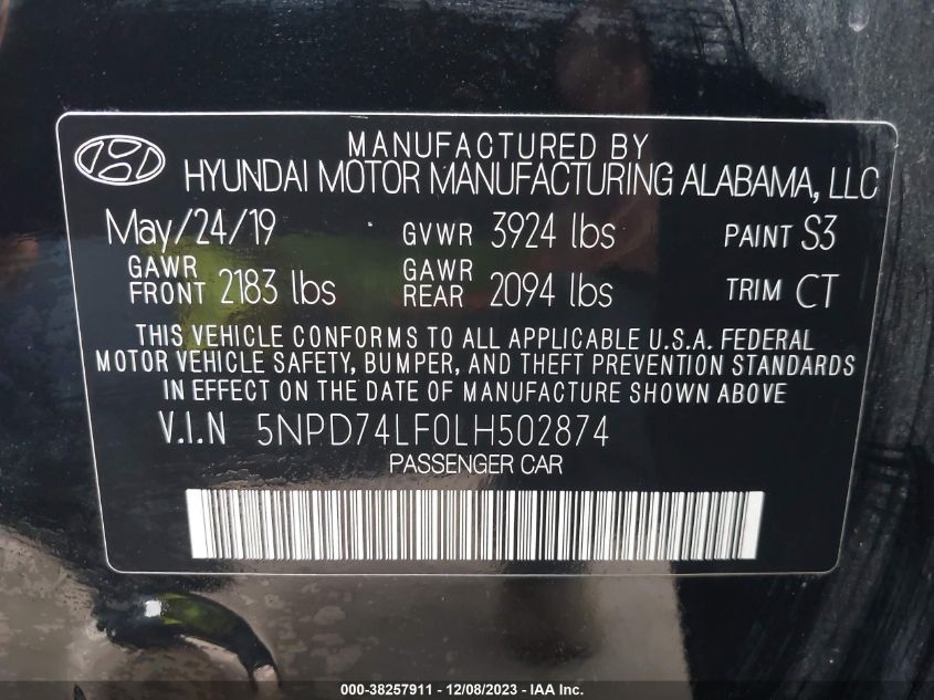 2020 HYUNDAI ELANTRA SE - 5NPD74LF0LH502874