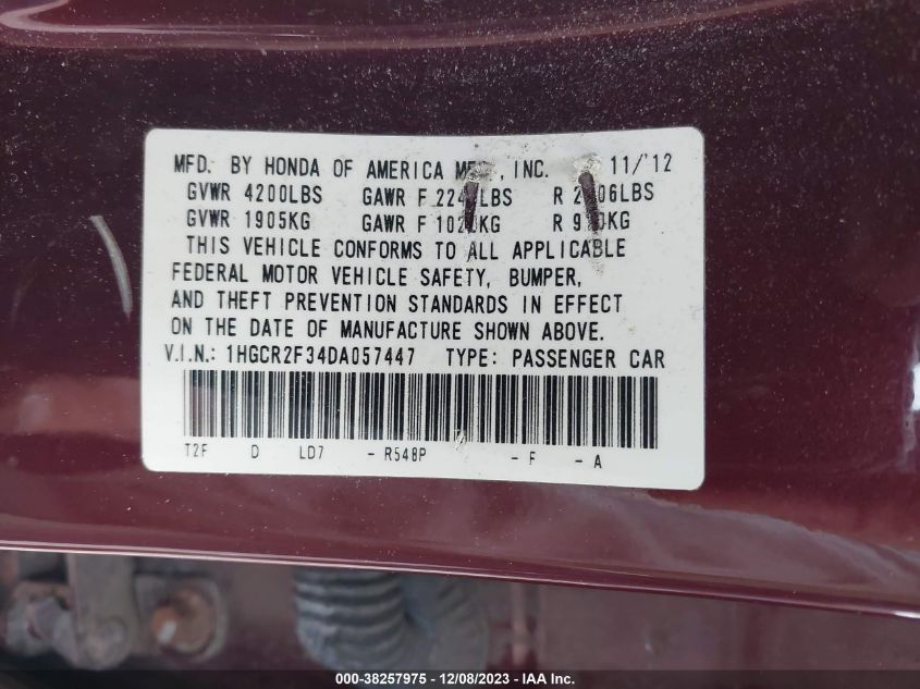 2013 HONDA ACCORD LX - 1HGCR2F34DA057447