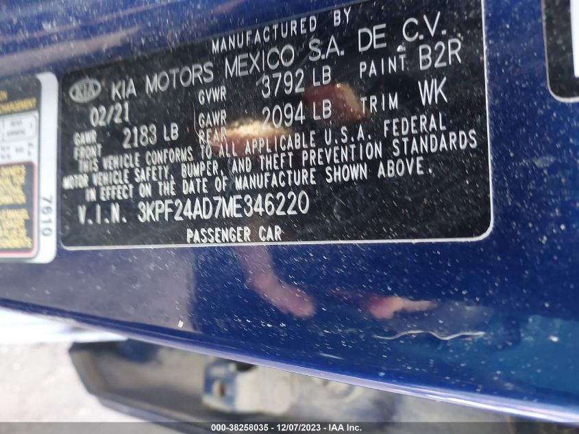 2021 KIA FORTE FE/LXS - 3KPF24AD7ME346220