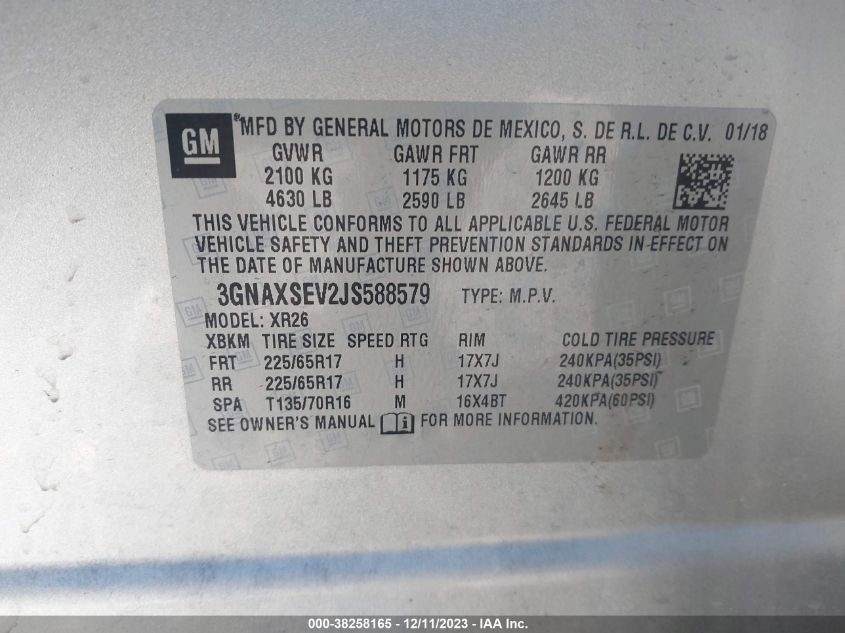 2018 CHEVROLET EQUINOX LT - 3GNAXSEV2JS588579