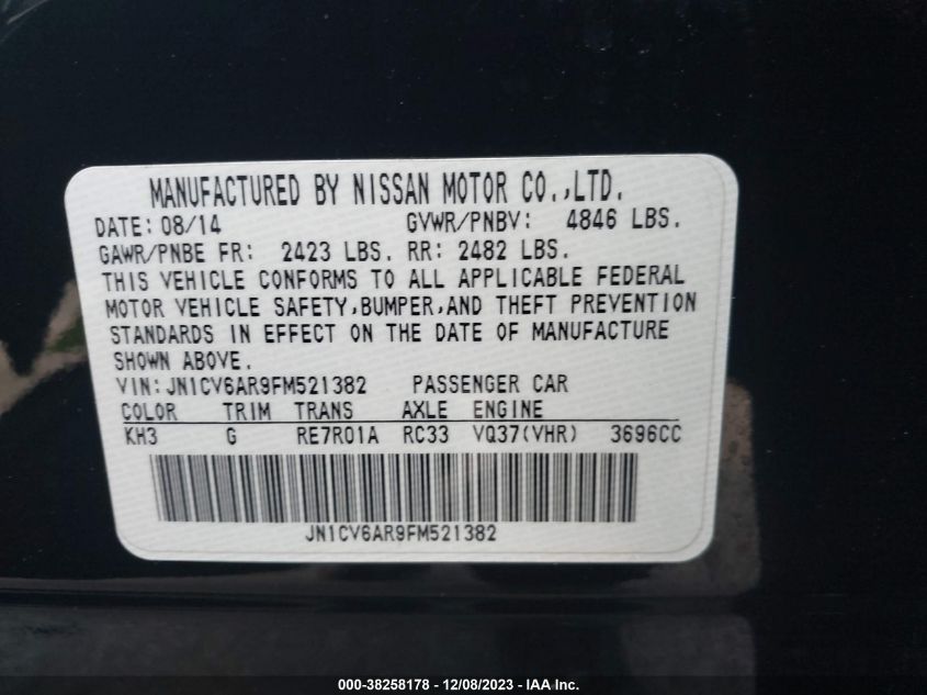 2015 INFINITI Q40 JN1CV6AR9FM521382