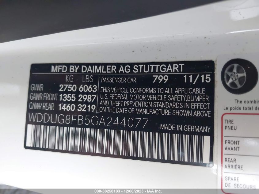 2016 MERCEDES-BENZ S 550 4MATIC WDDUG8FB5GA244077