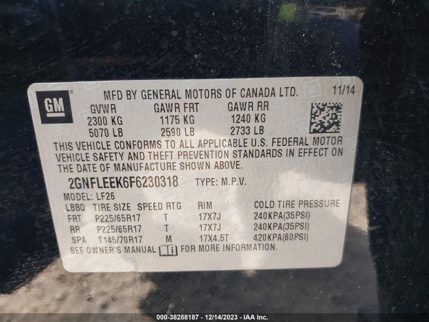 2015 CHEVROLET EQUINOX LS - 2GNFLEEK6F6230318