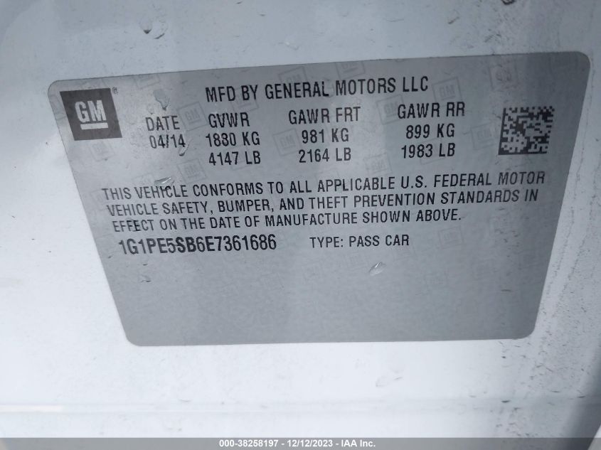2014 CHEVROLET CRUZE 2LT AUTO - 1G1PE5SB6E7361686
