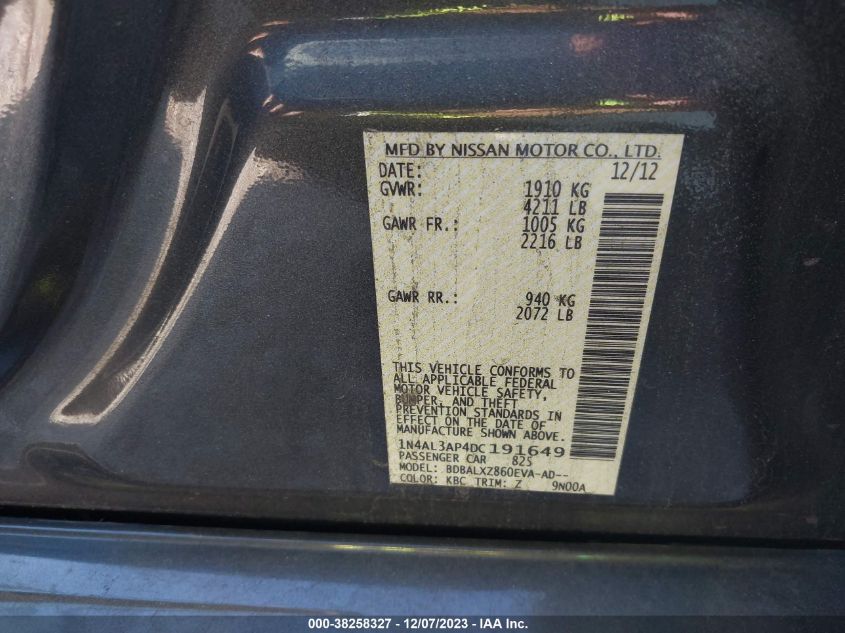 2013 NISSAN ALTIMA 2.5 SL - 1N4AL3AP4DC191649