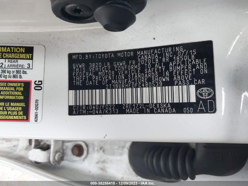 2015 TOYOTA COROLLA S - 2T1BURHE0FC480539