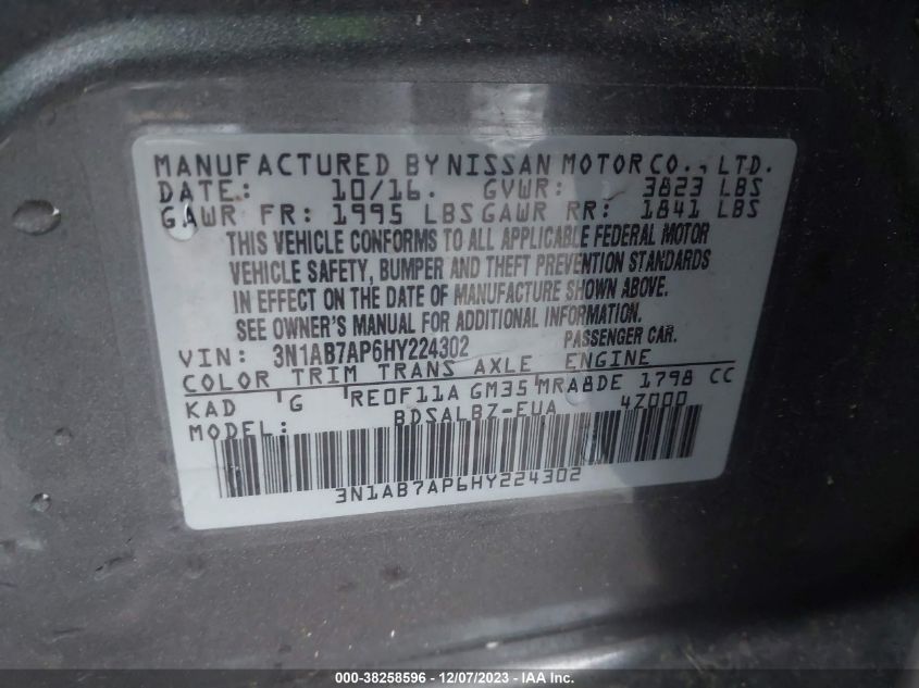 2017 NISSAN SENTRA S - 3N1AB7AP6HY224302