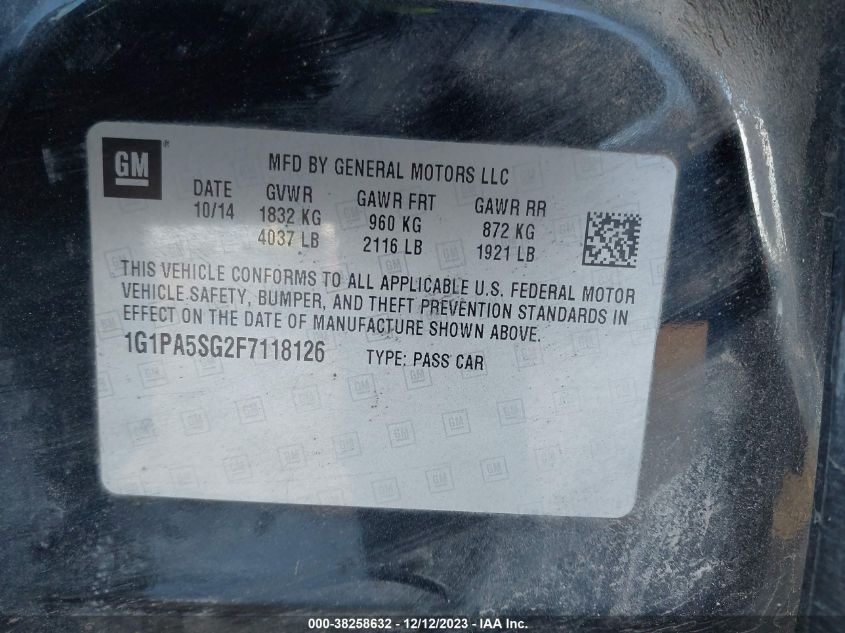 2015 CHEVROLET CRUZE LS - 1G1PA5SG2F7118126