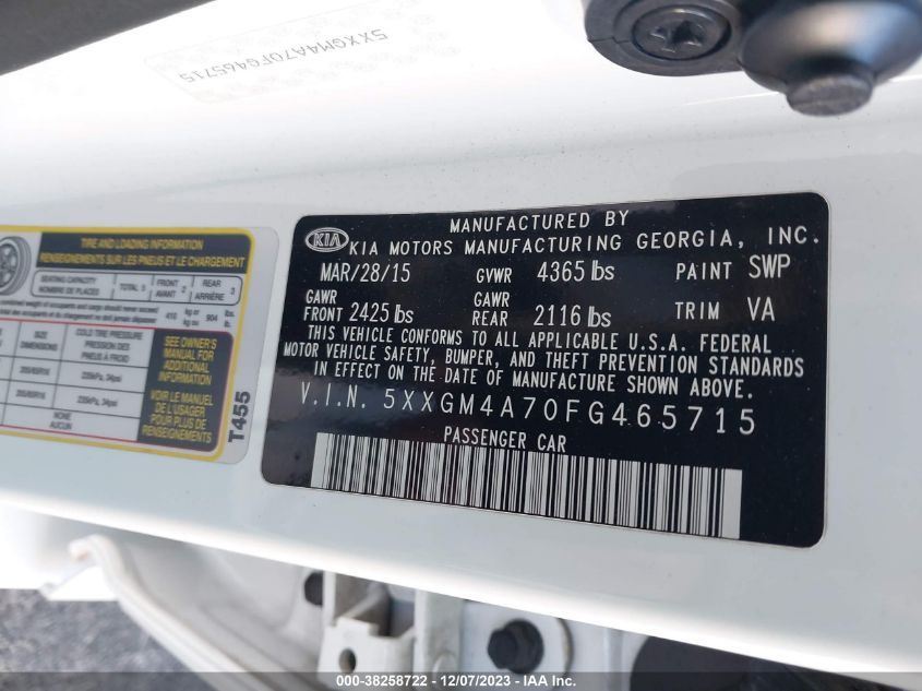 2015 KIA OPTIMA LX - 5XXGM4A70FG465715