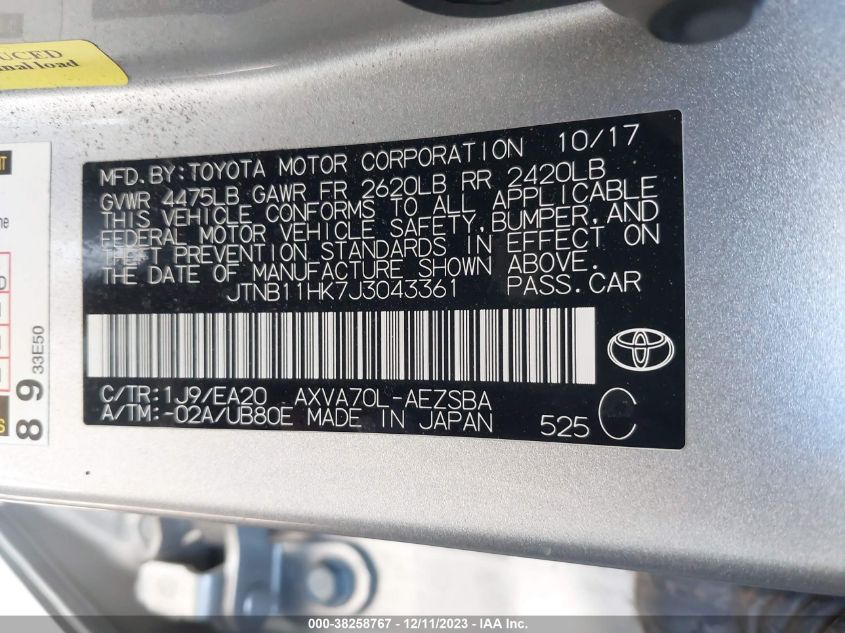 2018 TOYOTA CAMRY SE - JTNB11HK7J3043361