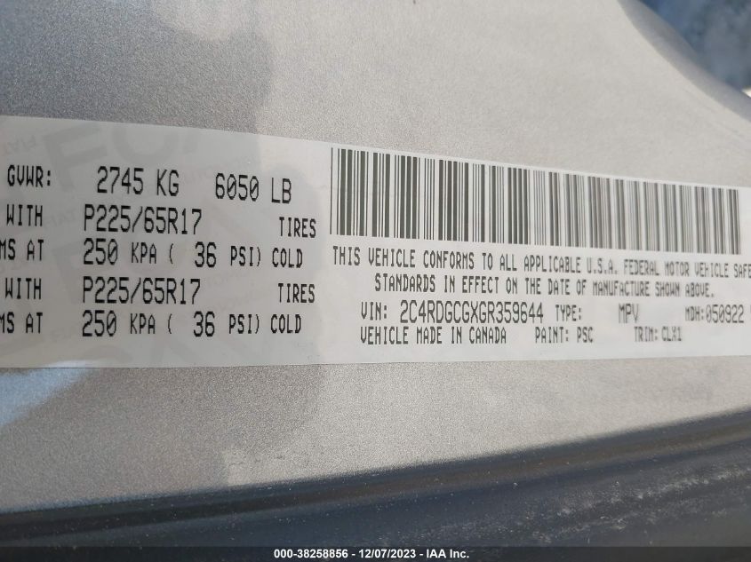 2016 DODGE GRAND CARAVAN SXT - 2C4RDGCGXGR359644