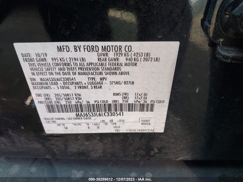 2020 FORD ECOSPORT SES - MAJ6S3JL6LC330541
