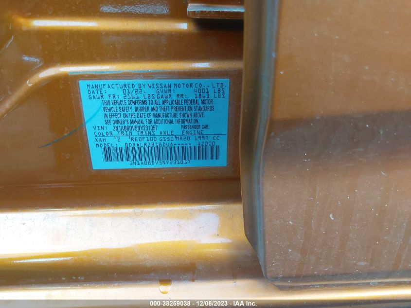 2022 NISSAN SENTRA SR - 3N1AB8DV5NY231057