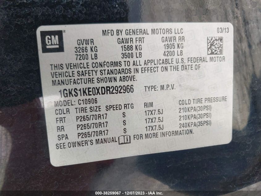 2013 GMC YUKON XL 1500 SLT 1GKS1KE0XDR292966