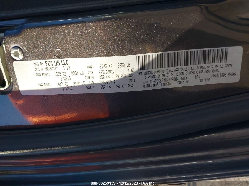 2017 DODGE GRAND CARAVAN SE - 2C4RDGBGXHR678884