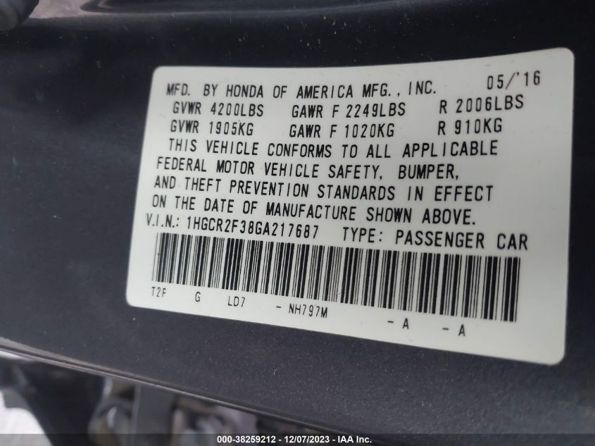 2016 HONDA ACCORD LX - 1HGCR2F38GA217687