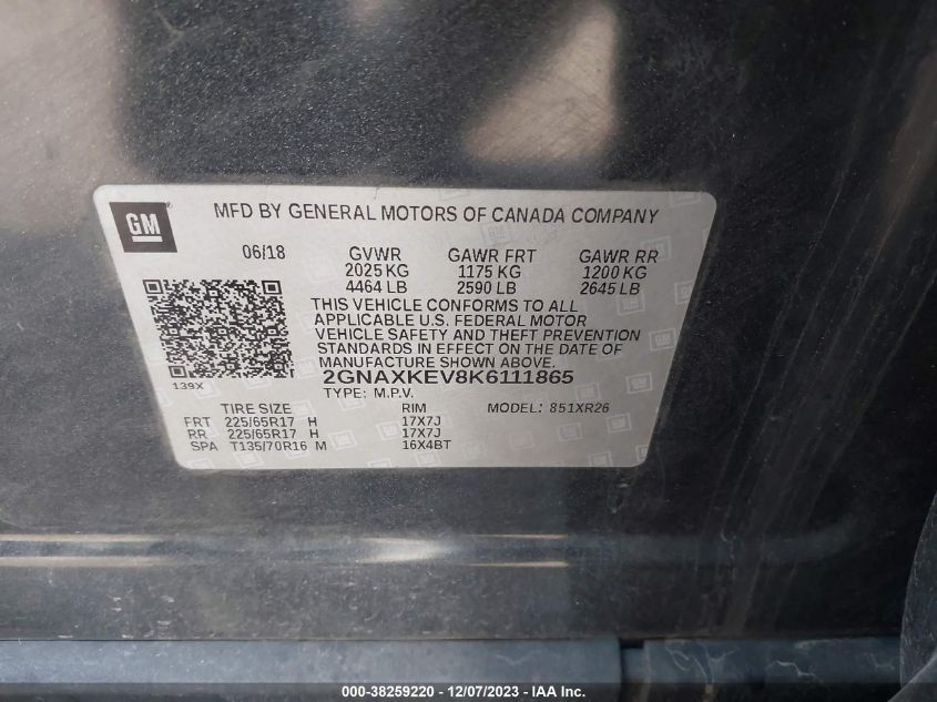 2019 CHEVROLET EQUINOX LT - 2GNAXKEV8K6111865