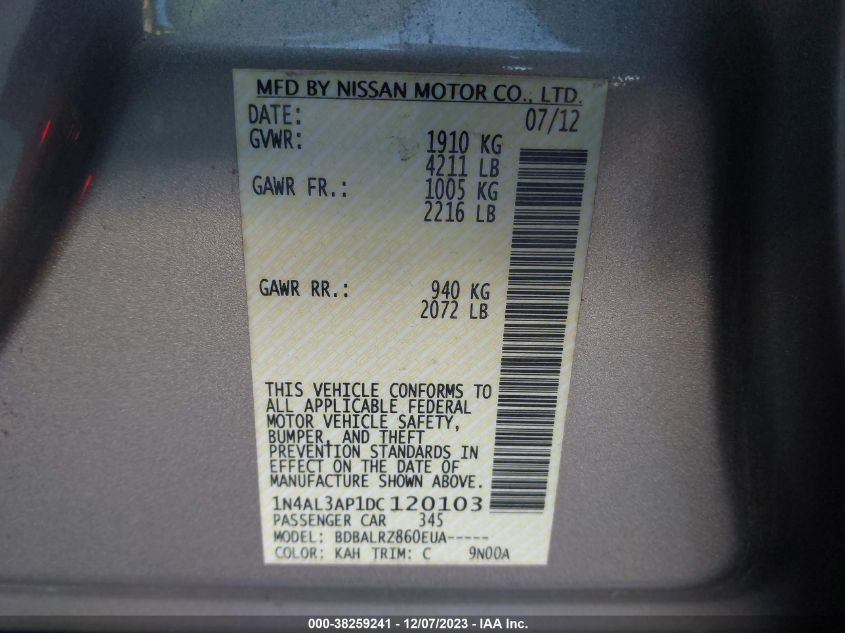 2013 NISSAN ALTIMA 2.5 S - 1N4AL3AP1DC120103
