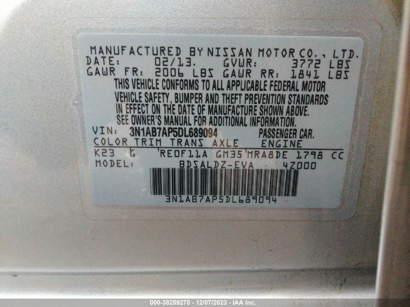 2013 NISSAN SENTRA SV - 3N1AB7AP5DL689094