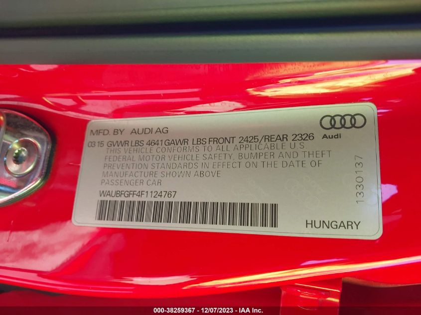 2015 AUDI S3 PREMIUM PLUS - WAUBFGFF4F1124767