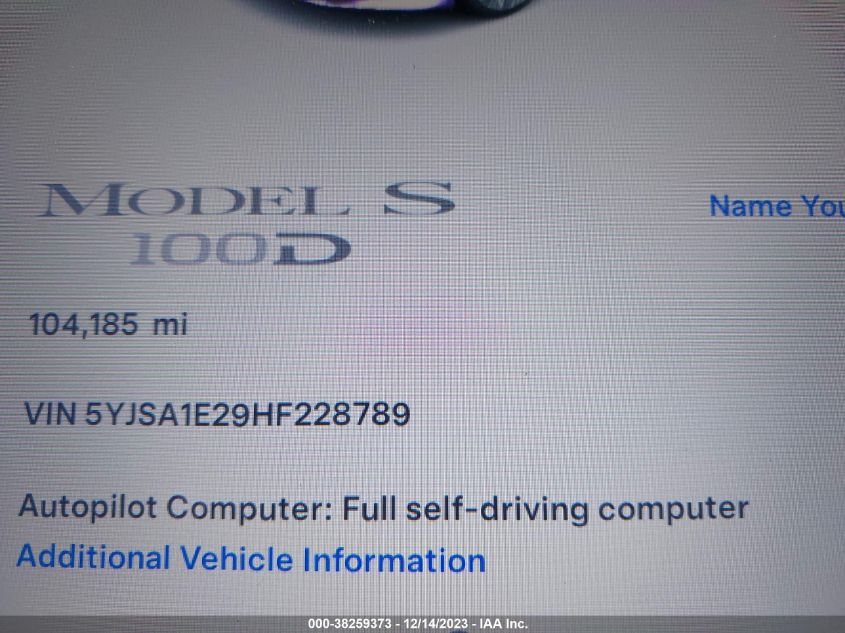 2017 TESLA MODEL S 100D/60D/75D/90D/P100D - 5YJSA1E29HF228789