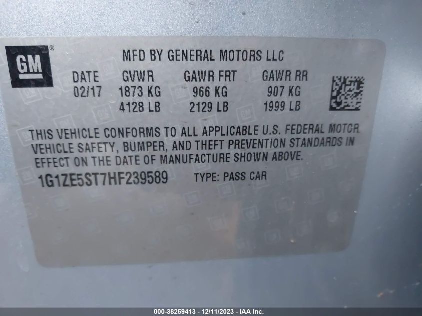 2017 CHEVROLET MALIBU LT - 1G1ZE5ST7HF239589