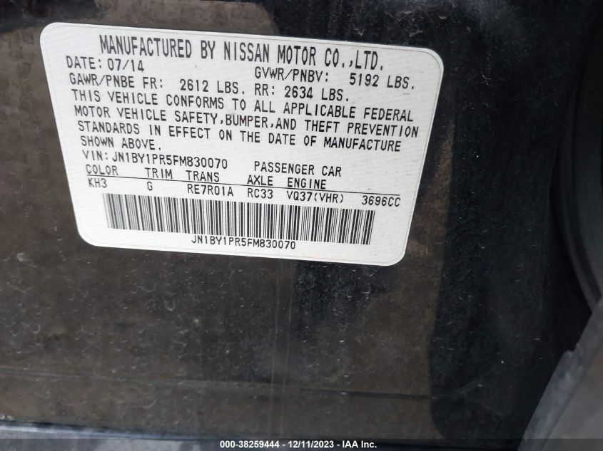 2015 INFINITI Q70L 3.7X JN1BY1PR5FM830070