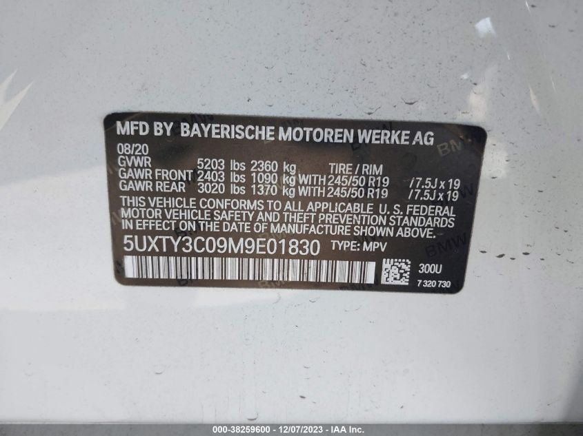 5UXTY3C09M9E01830 2021 BMW X3, photo no. 9