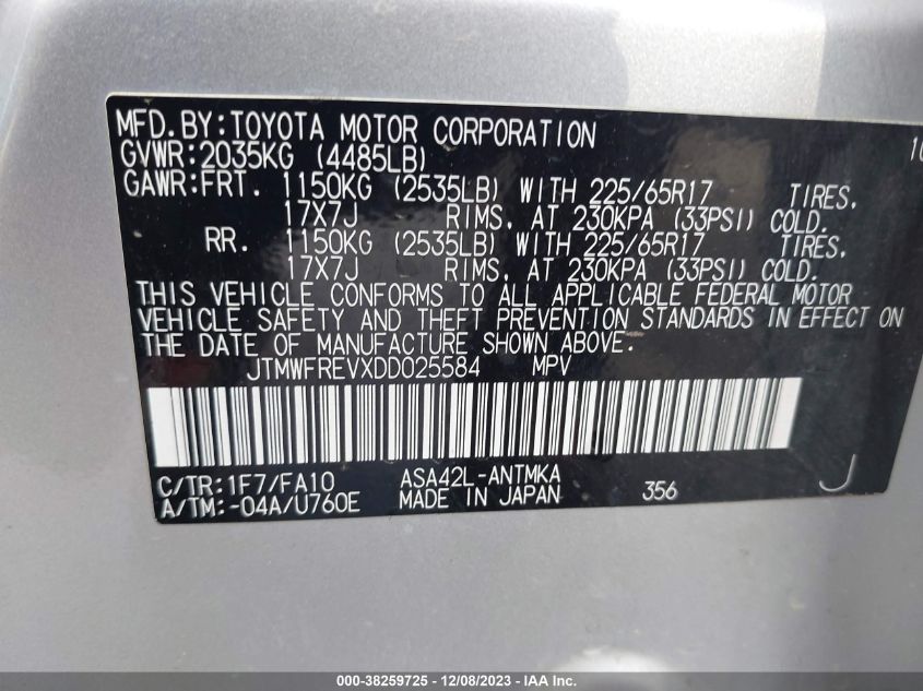 2013 TOYOTA RAV4 XLE - JTMWFREVXDD025584