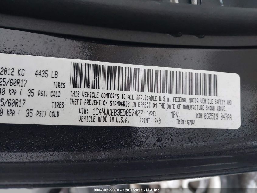 2014 JEEP COMPASS LATITUDE - 1C4NJCEB3ED857427