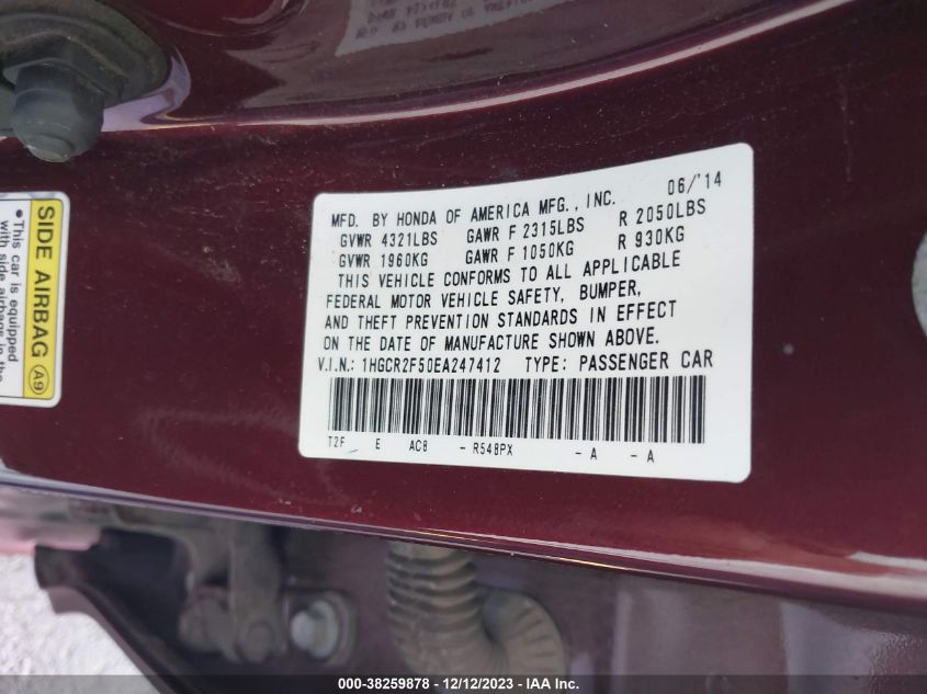 2014 HONDA ACCORD SPORT - 1HGCR2F50EA247412