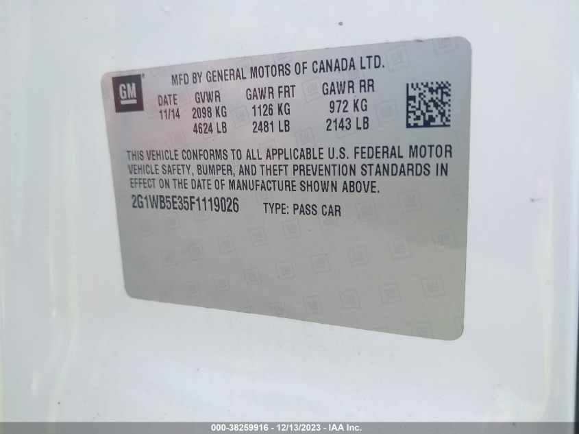 2015 CHEVROLET IMPALA LIMITED LT - 2G1WB5E35F1119026