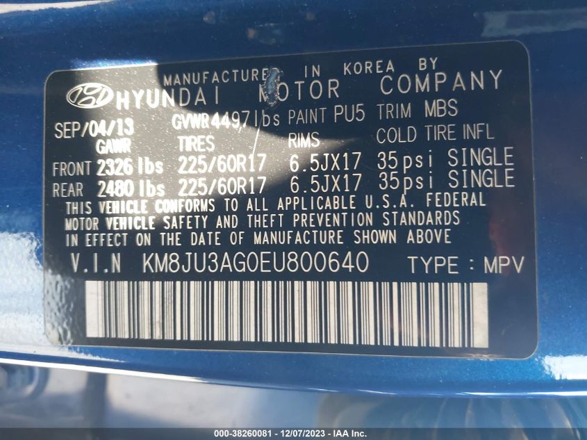 2014 HYUNDAI TUCSON SE - KM8JU3AG0EU800640