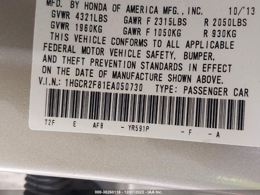 2014 HONDA ACCORD EX-L - 1HGCR2F81EA050730