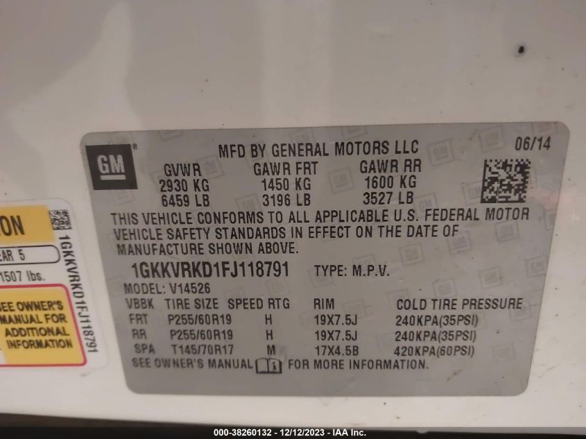 2015 GMC ACADIA SLT - 1GKKVRKD1FJ118791